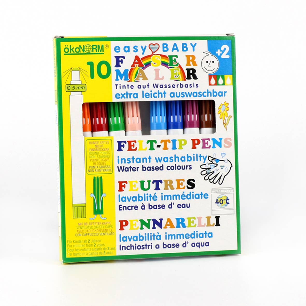 Easy Baby Felt Tip Pens, 5 mm, easy to wash out - 10 colours
